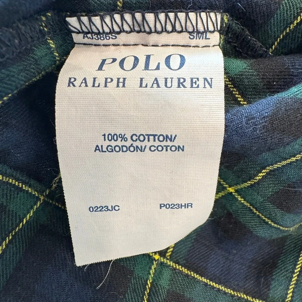 Polo Ralph Lauren Mens Large Plaid Sleepwear Pajama Shirt Navy Green Cotton L